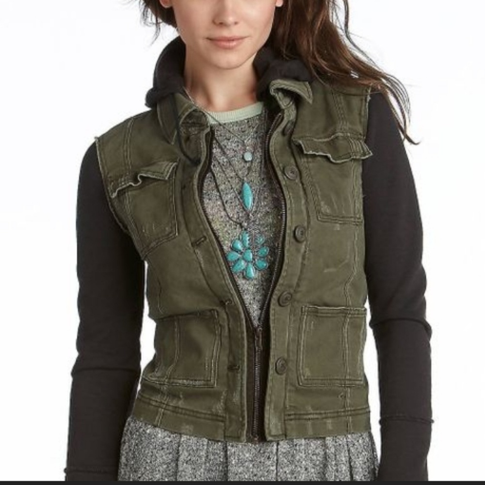 Free People green hooded twill jacket